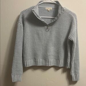 NWOT Ultra Flirt Baby Blue Oversized Cropped 1/4 Zip Knit Sweater Womens Sz XS